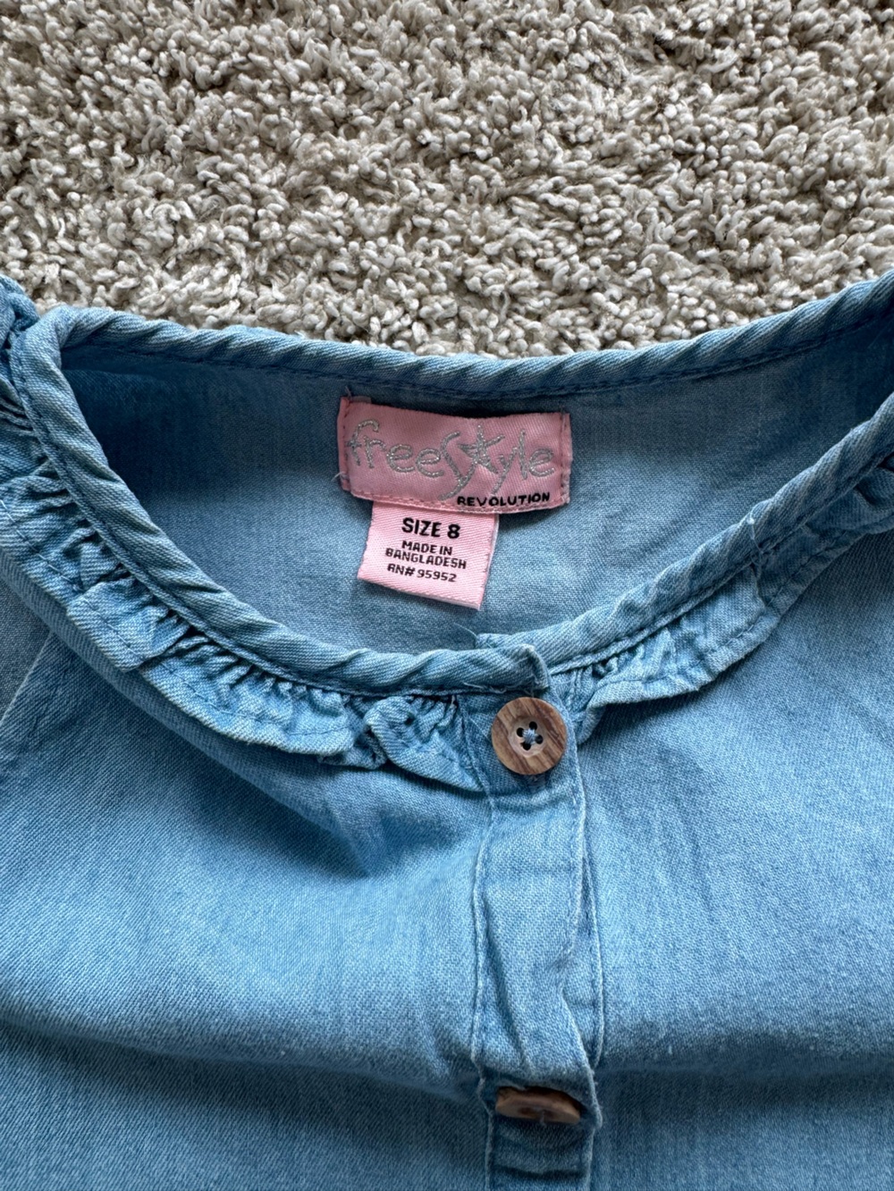 Girls Blue Chambray denim Butterfly Dress sleeveless Size 8 Button Front - Picture 4 of 7